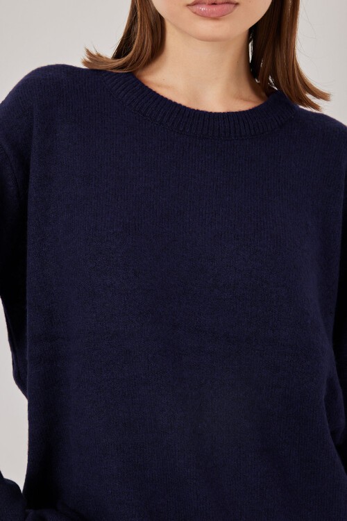 15895 Baklava Desenli Oversize Triko Kazak - K. Lacivert