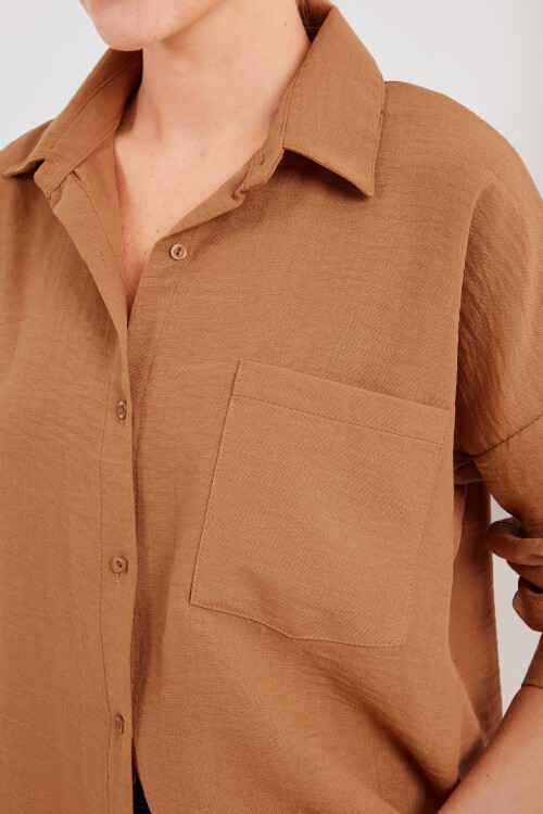 20153 Tek Cepli Oversize Keten Gömlek - A. Kiremit