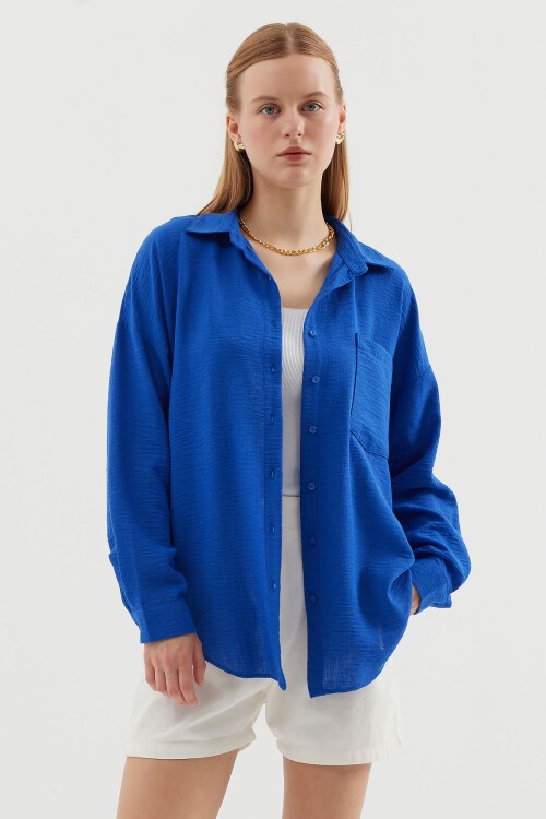 20153 Tek Cepli Oversize Keten Gömlek - C.Saks