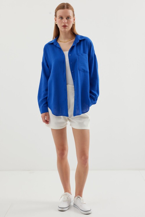 20153 Tek Cepli Oversize Keten Gömlek - C.Saks
