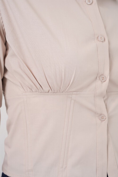 20231 Slim Fit Poplin Gömlek - Krem