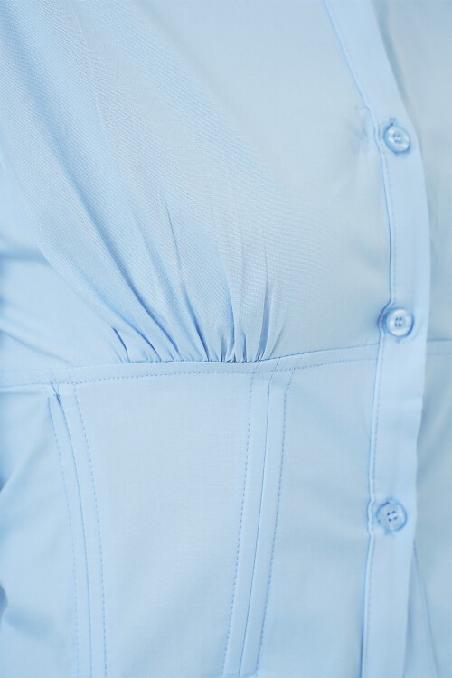 20231 Slim Fit Poplin Gömlek - Mavi