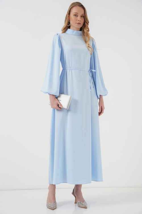 2510 Saten Tesettür Abiye Elbise - İndigo