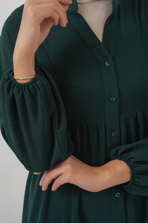 2527 Kadın Uzun Tesettür Elbise - A. Zümrüt Yeşili