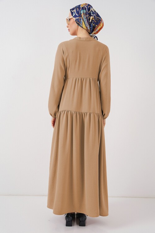 2527 Kadın Uzun Tesettür Elbise - Bisküvi