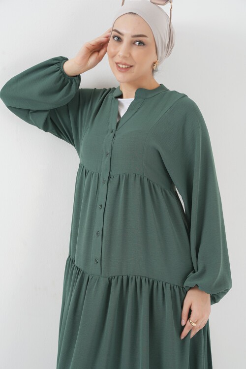 2527 Kadın Uzun Tesettür Elbise - Zümrüt Yeşili