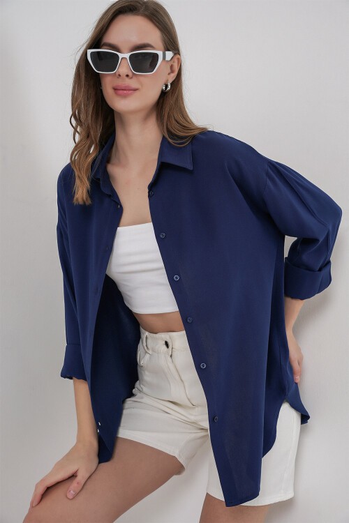 3785 Viskon Gömlek - Lacivert