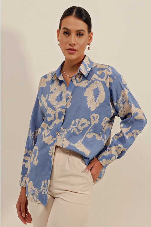 3900 Oversize Uzun Basic Gömlek - V. İndigo