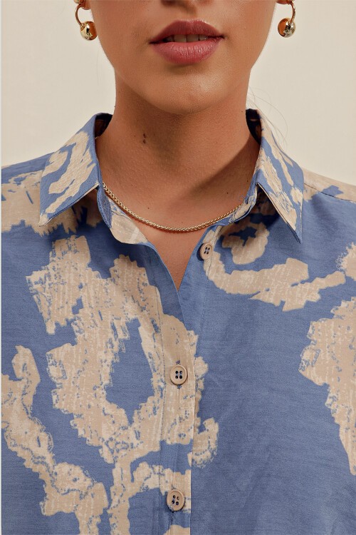 3900 Oversize Uzun Basic Gömlek - V. İndigo