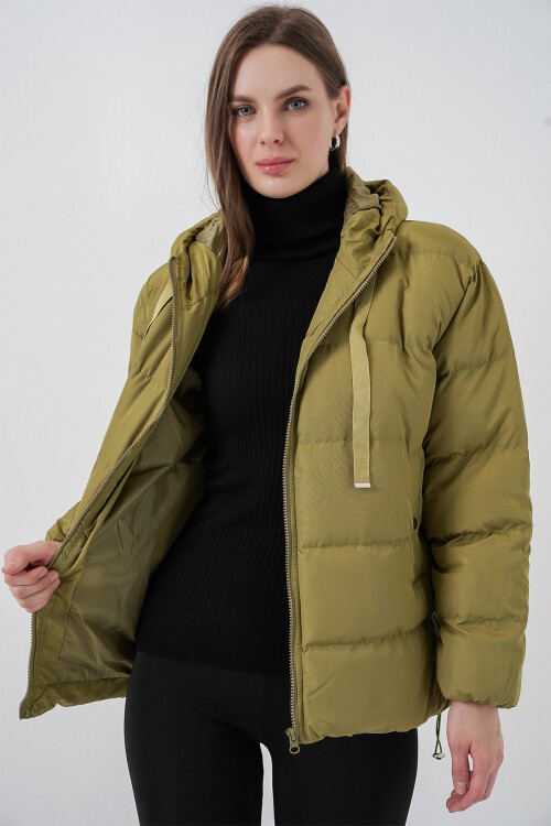 5117 Kapşonlu Şişme Mont - A.Haki