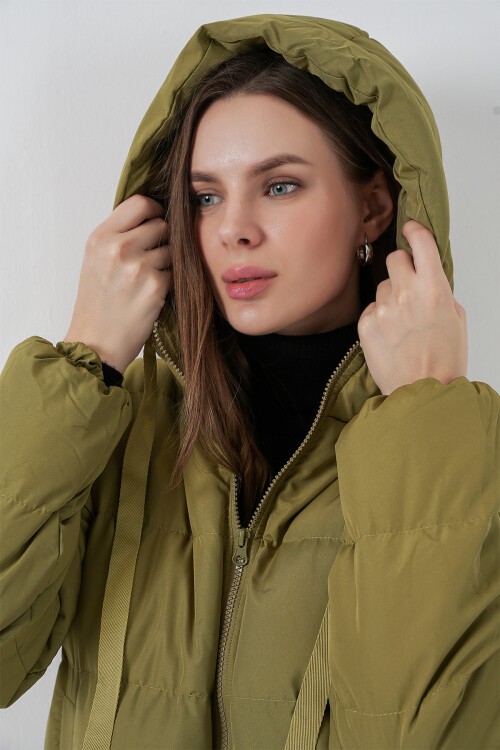 5117 Kapşonlu Şişme Mont - A.Haki