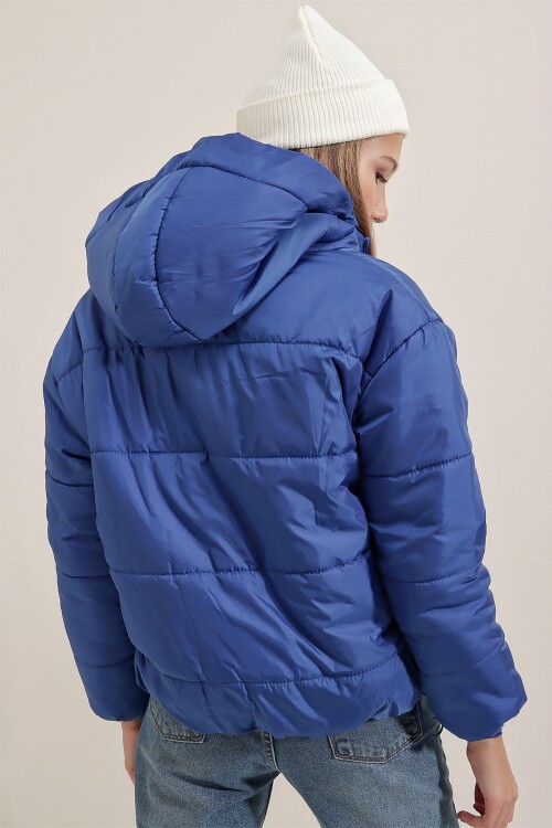 5117 Kapşonlu Şişme Mont - Saks