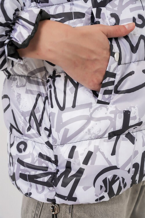 5125 Desenli Şişme Mont - Antrasit