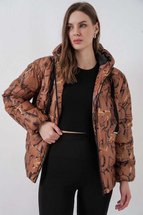 5125 Desenli Şişme Mont - Hardal