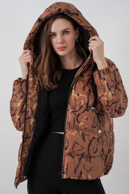 5125 Desenli Şişme Mont - Hardal