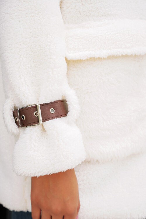 5206 Kadın Oversize Peluş Mont - Taba