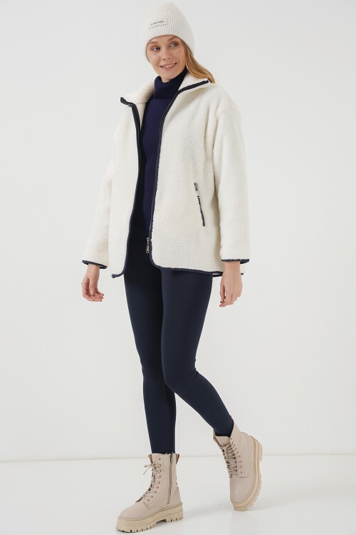 5211 Fermuarlı Peluş Mont - Lacivert