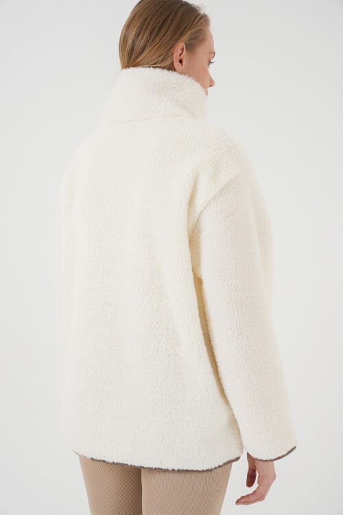 5211 Fermuarlı Peluş Mont - Taba