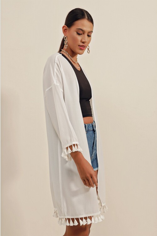 5833 Fırfırlı Kimono - Beyaz