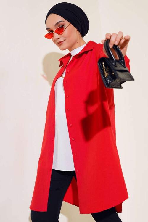 5845 Tesettür Tunik - Kırmızı
