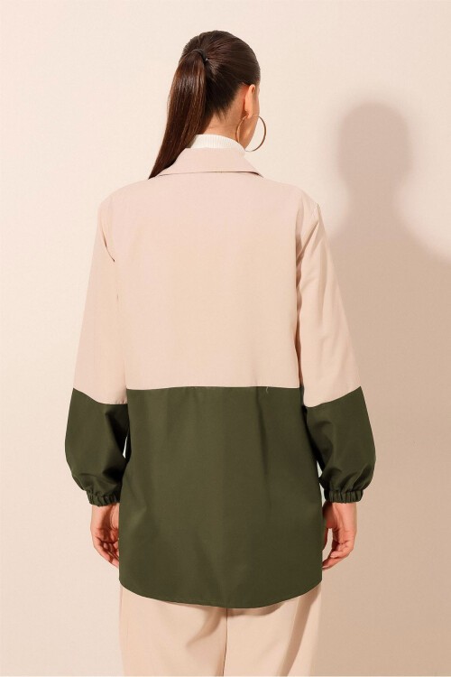 5909 Çift Renkli Mevsimlik Trençkot - Haki