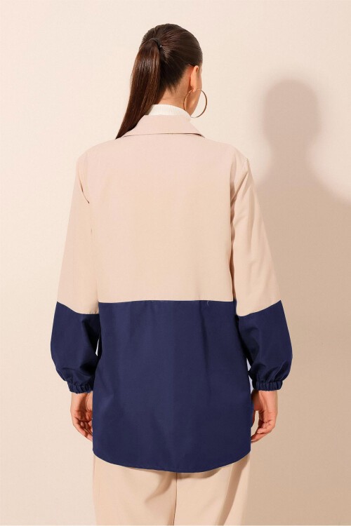 5909 Çift Renkli Mevsimlik Trençkot - Lacivert