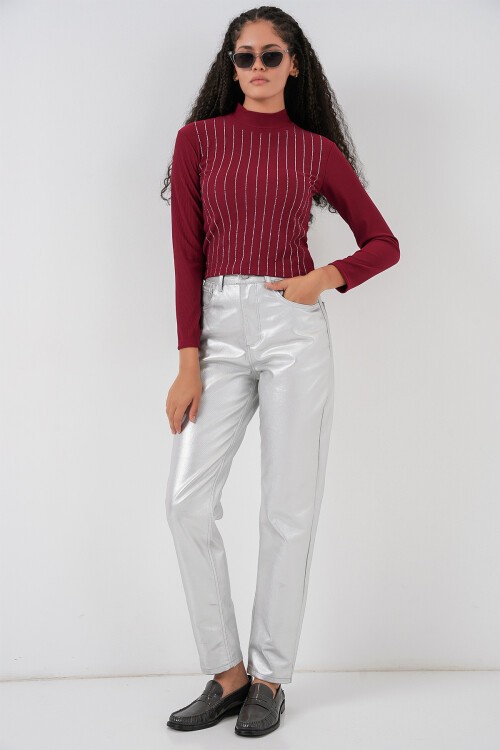 922 Taşlı Body - Bordo