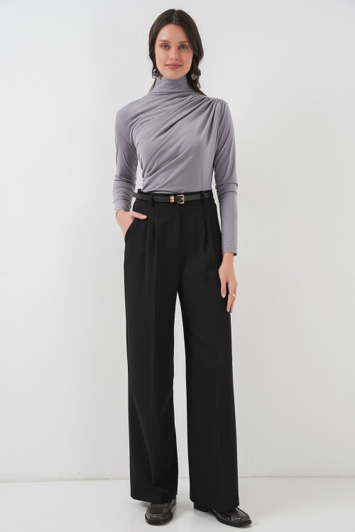 925 Büzgü Detaylı Sandy Bluz - Gri