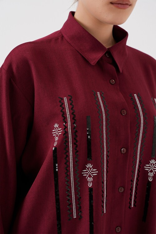 Desenli Tunik Pantolon İkili Takım 6720 - Bordo