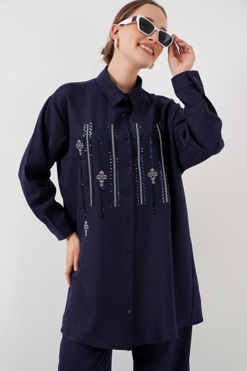 Desenli Tunik Pantolon İkili Takım 6720 - Lacivert