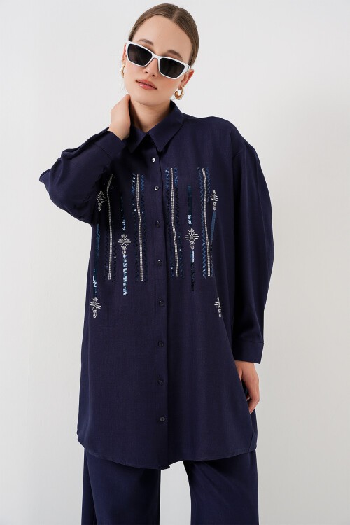 Desenli Tunik Pantolon İkili Takım 6720 - Lacivert