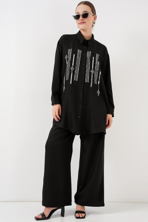 Desenli Tunik Pantolon İkili Takım 6720 - Siyah