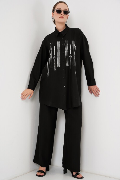 Desenli Tunik Pantolon İkili Takım 6720 - Siyah