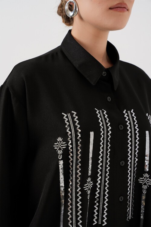 Desenli Tunik Pantolon İkili Takım 6720 - Siyah