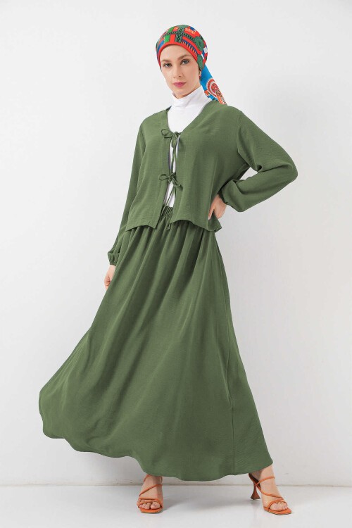 Kadın Ayrobin Kimono Etek İkili Takım 8047 - Haki