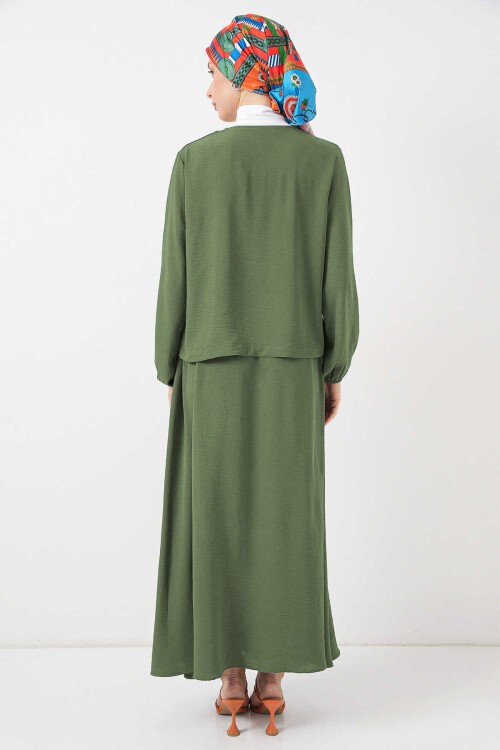 Kadın Ayrobin Kimono Etek İkili Takım 8047 - Haki