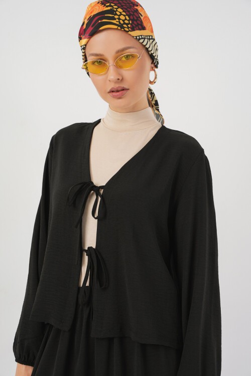 Kadın Ayrobin Kimono Etek İkili Takım 8047 - Siyah