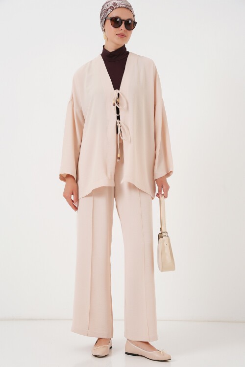 Kadın Ayrobin Kimono Pantolon İkili Takım 6739 - Krem