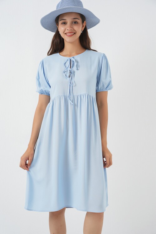 Kadın Bağcıklı Midi Elbise 2575 - Mavi