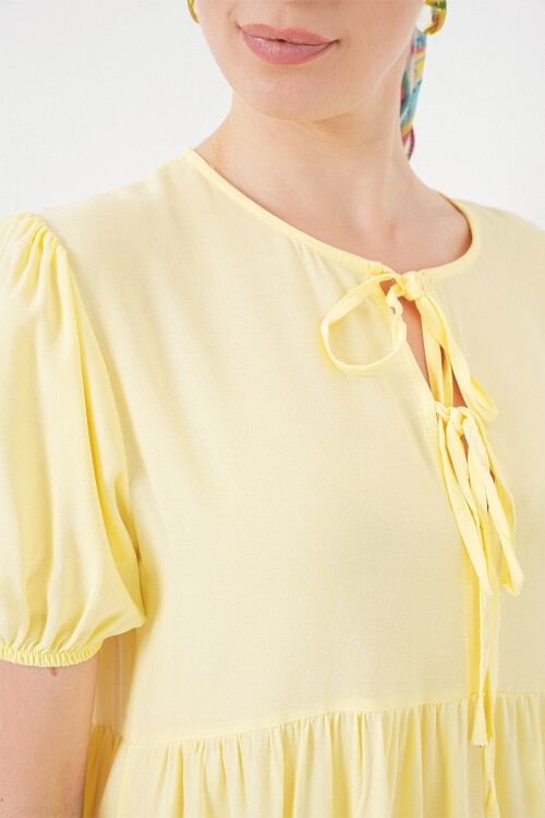 Kadın Bağcıklı Midi Elbise 2575 - Sarı