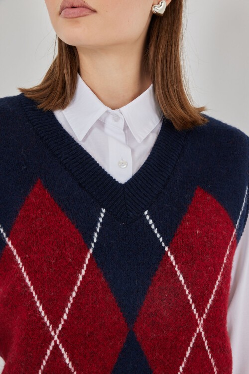 Kadın Baklava Desenli Süveter 15940 - Lacivert