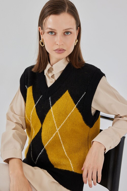 Kadın Baklava Desenli Süveter 15940 - Siyah