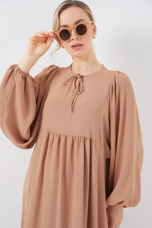 Kadın Balon Kol Uzun Tesettür Elbise 2464 - Bisküvi