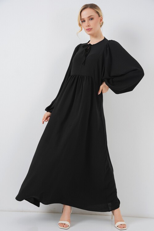 Kadın Balon Kol Uzun Tesettür Elbise 2464 - D. Siyah