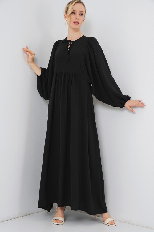 Kadın Balon Kol Uzun Tesettür Elbise 2464 - D. Siyah