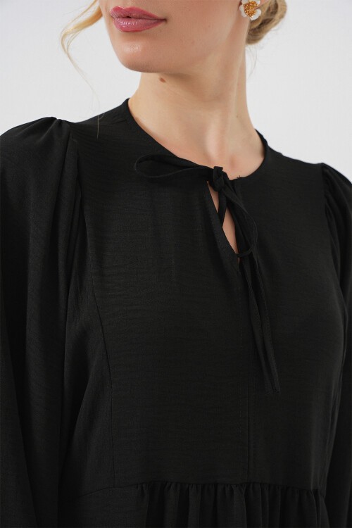 Kadın Balon Kol Uzun Tesettür Elbise 2464 - D. Siyah