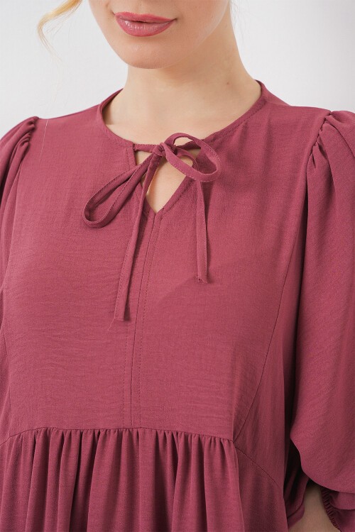 Kadın Balon Kol Uzun Tesettür Elbise 2464 - D.Gül Kurusu