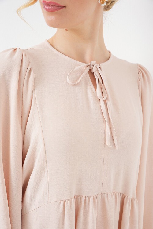 Kadın Balon Kol Uzun Tesettür Elbise 2464 - Krem