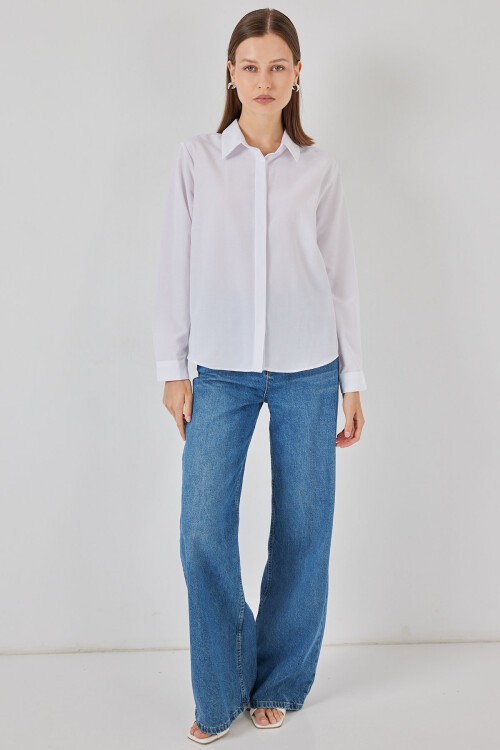 Kadın Basic Gömlek 20348 - Beyaz