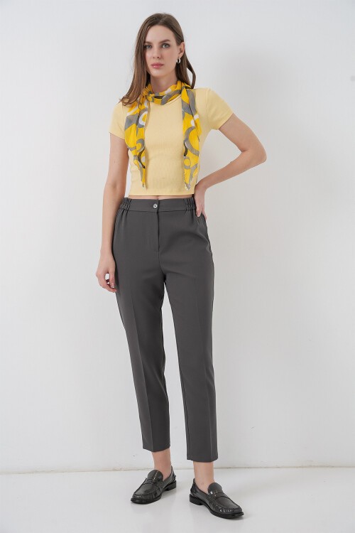 Kadın Beli Lastikli Kumaş Pantolon 30058 - Antrasit